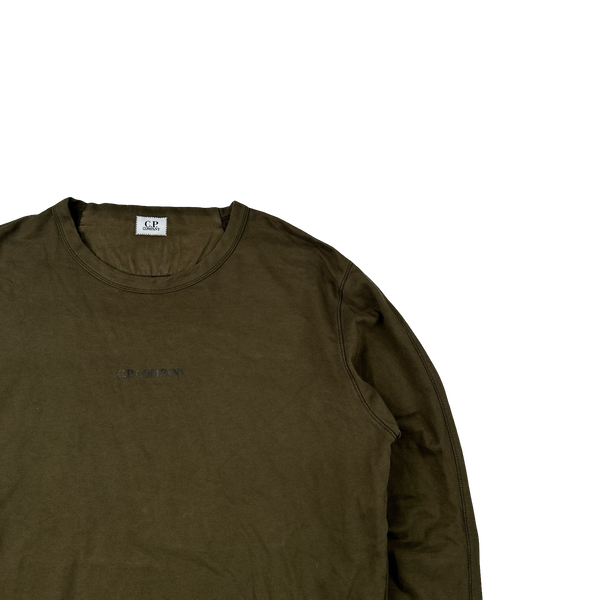 CP Company Khaki Cotton Spellout Crewneck Jumper - Large