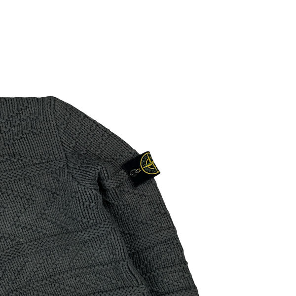 Stone Island 2009 Grey Cotton Detailed Knit Pullover Hoodie - Small