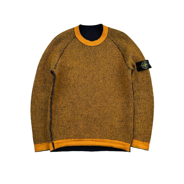 Stone Island Reversible Orange/Navy Contrast Knit Jumper - Medium
