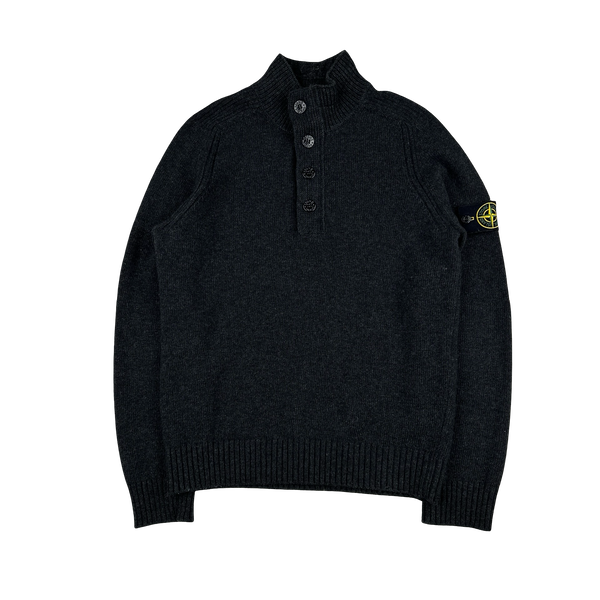 Stone Island 2018 Charcoal Lambswool Quarter Zip Pullover - Small