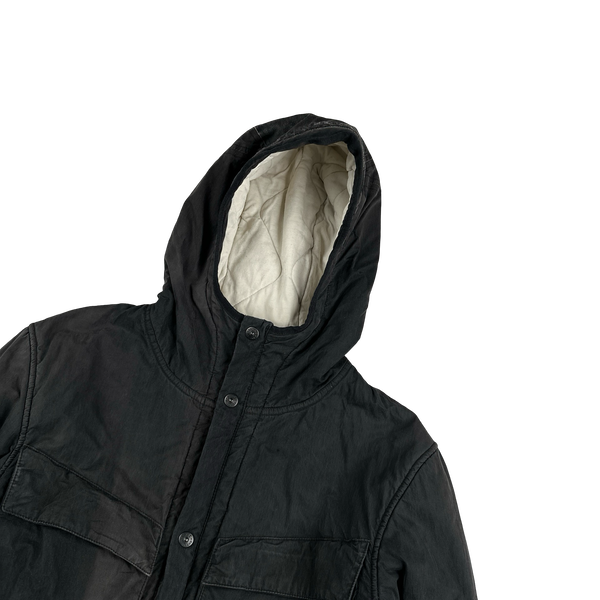 Stone Island Black Cotton Quilted Hooded Jacket - XL