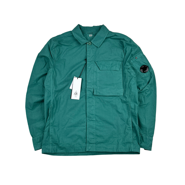 CP Company Heavy Popeline Turquoise Zipped Overshirt - Medium