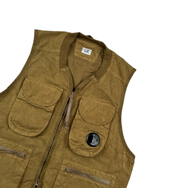 CP Company Brown Ba-Tic Waxed Cotton Utility Vest - Small