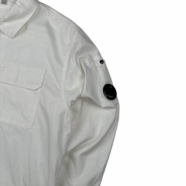 CP Company White Zipped Cotton Lens View Overshirt - Medium