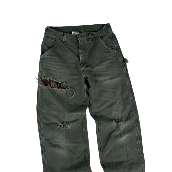 Carhartt Sage Green Distressed Carpenter Cargo Trousers - 30"