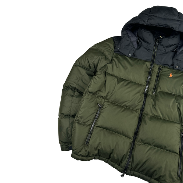 Ralph Lauren Green Colour Block Puffer Thick Down Puffer Jacket - Large