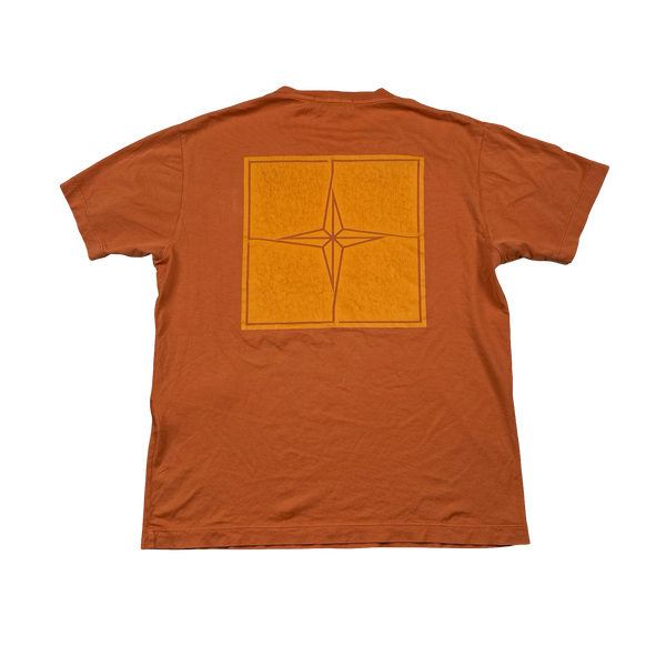 Stone Island 2023 Orange Spellout Printed Graphic T Shirt - Medium