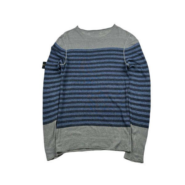 Stone Island Vintage Blue Striped Cotton Knit Jumper - Small