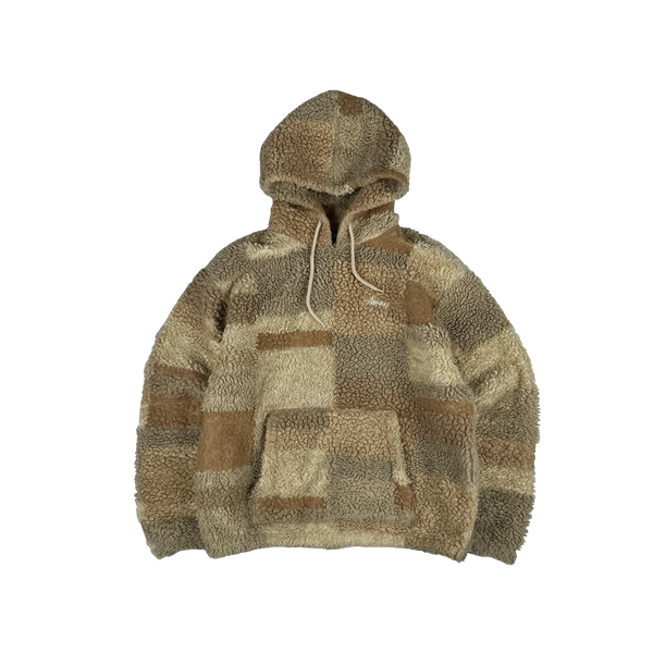 Stussy Teddy Fleece Hooded Spellout Pullover Jumper - Large
