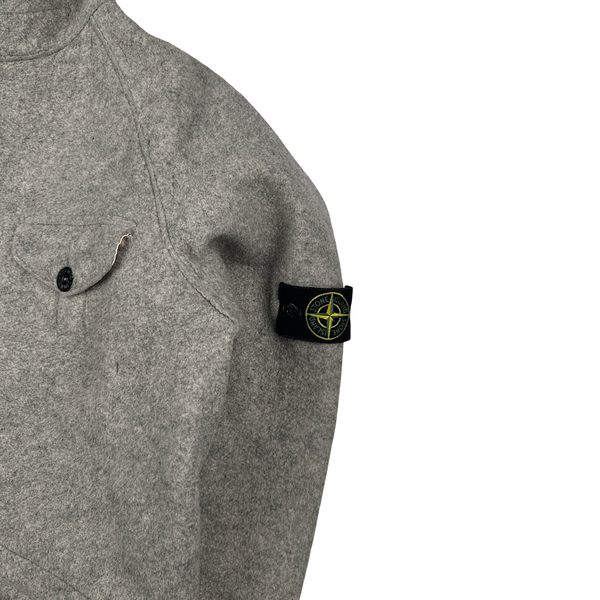 Stone Island 2005 Grey Multi Pocket Felt Hooded Jacket - XL