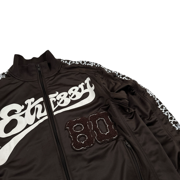 Stussy Brown Baseball Spellout Zipped Track Jacket - Large