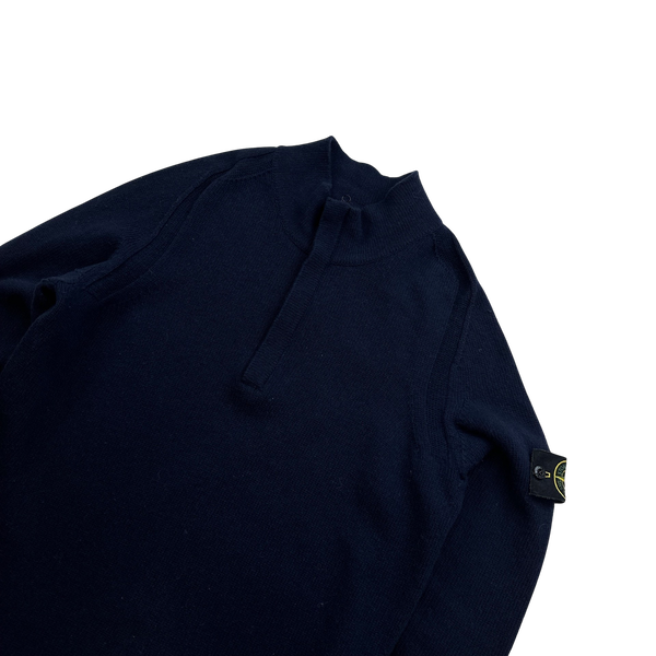 Stone Island 2018 Dark Navy Lambswool Quarter Zip Pullover - Medium
