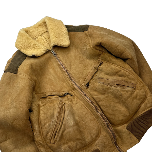 CP Company Early 80s Shearling Suede Leather Aviator Jacket - Large