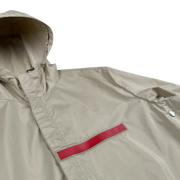 Prada Tan Nylon Spellout Red Tab Multipocketed Jacket - Medium