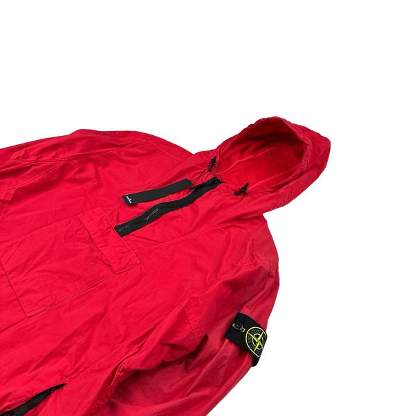 Stone Island 2022 Red Nylon Quarter Zipped Hooded Smock - Small, Medium