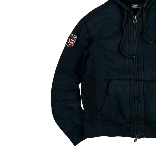 Ralph Lauren Black Thick Cotton Teddy Fleece Lined Zipped Hoodie - Medium