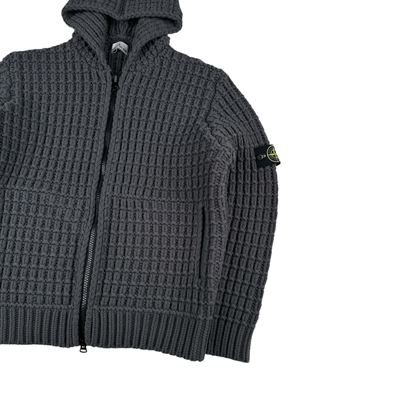 Stone Island 2024 Grey Virgin Wool Thick Knit Hooded Jumper - XXL
