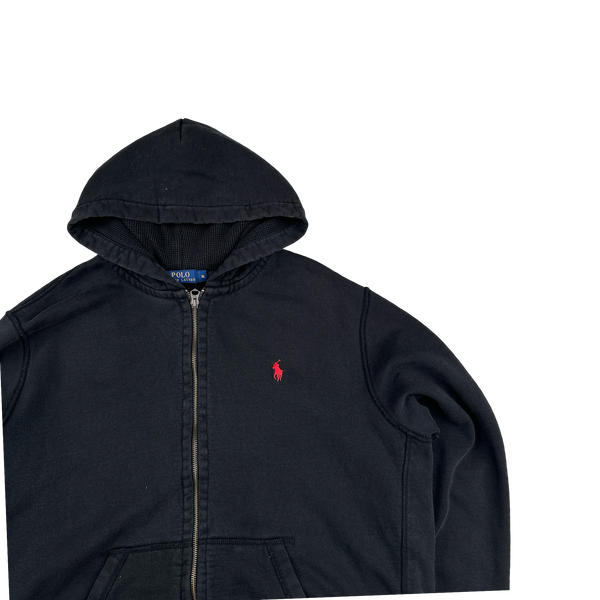 Ralph Lauren Black Thick Cotton Zipped Hoodie - XL