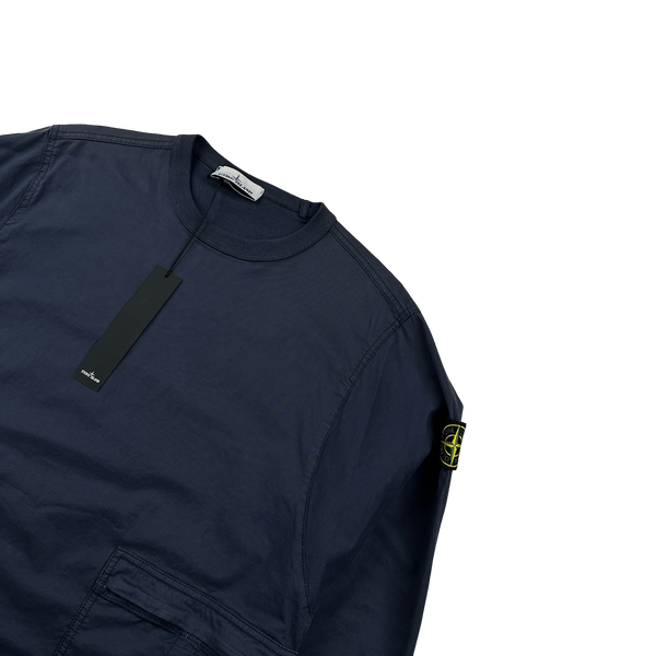 Stone Island 2021 Navy Brushed Cotton Cargo Pullover Overshirt - Small