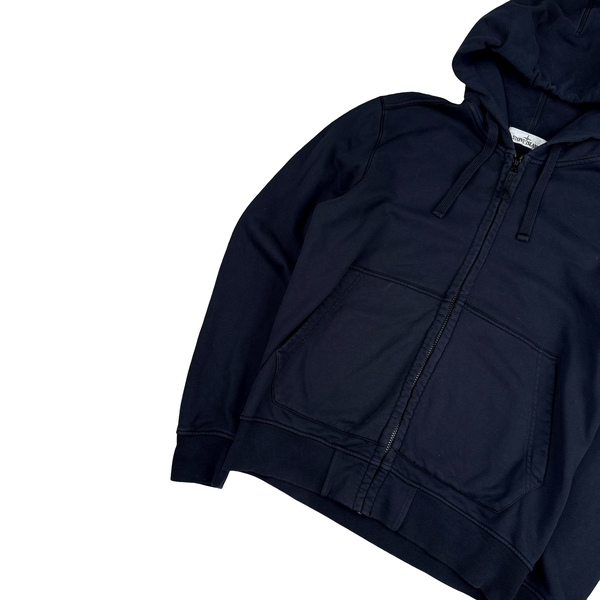 Stone Island Navy Cotton Zipped Hoodie - Large