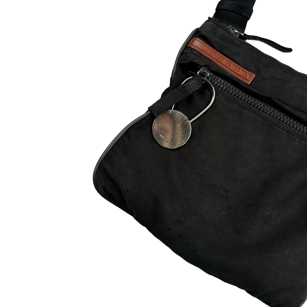 Prada Black Red Tab Nylon Adjustable Side Bag