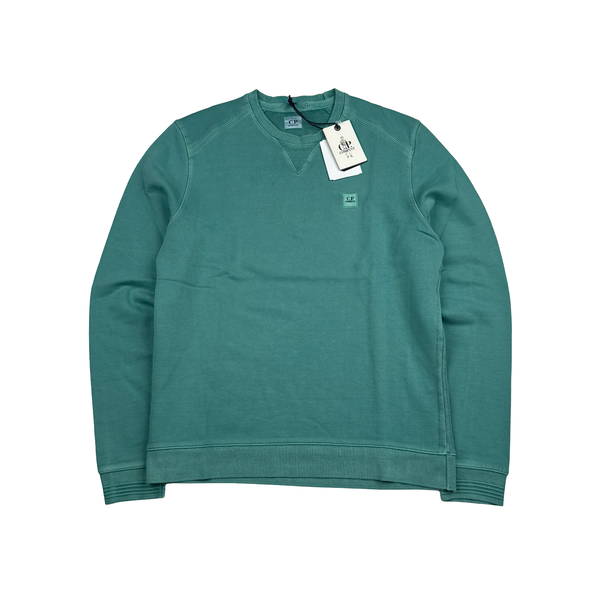 CP Company Green Cotton Garment Dyed Crewneck Jumper - Large