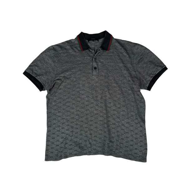 Gucci Monogram Stripe Collar Short Sleeve Buttoned Polo Shirt - Small