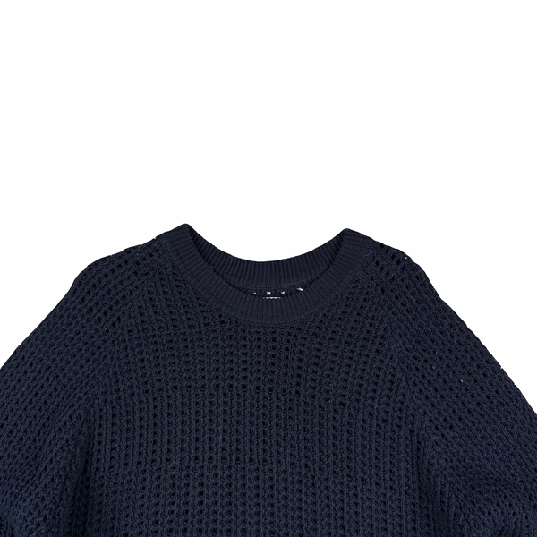 Stone Island 2022 Navy Thick Woven Knit Crewneck Jumper - XL