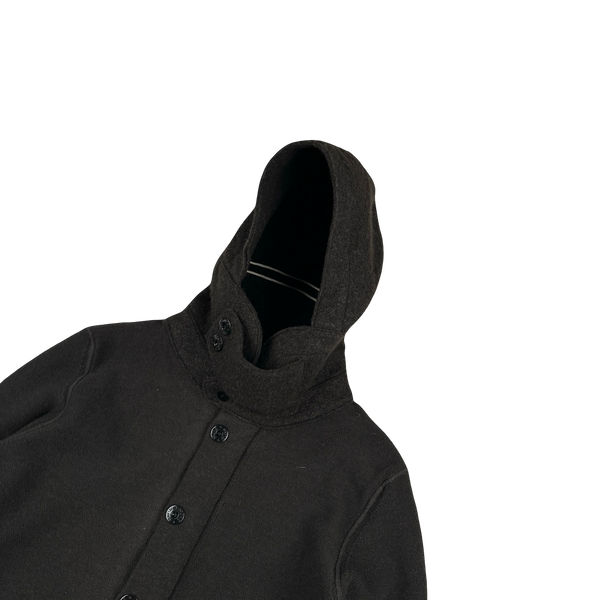 Stone Island 2006 Brown Knit Hooded Wool Buttoned Jumper - Small