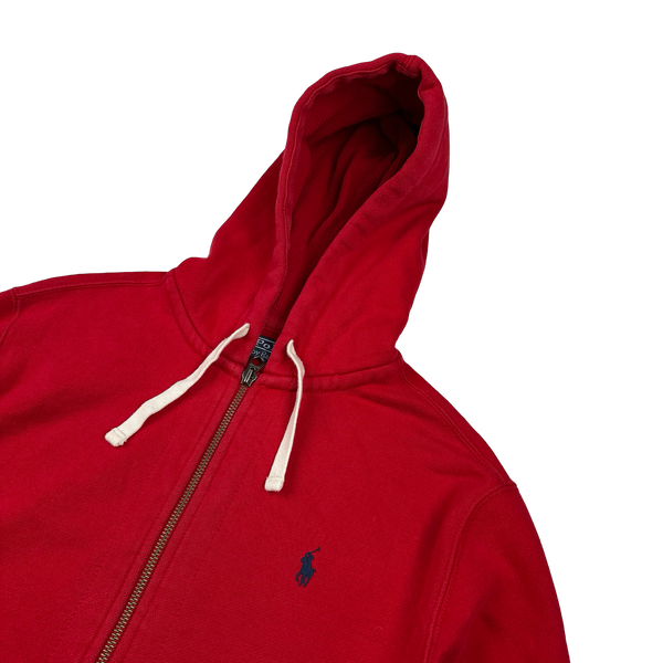 Ralph Lauren Red Thick Cotton Zipped Hoodie - Medium