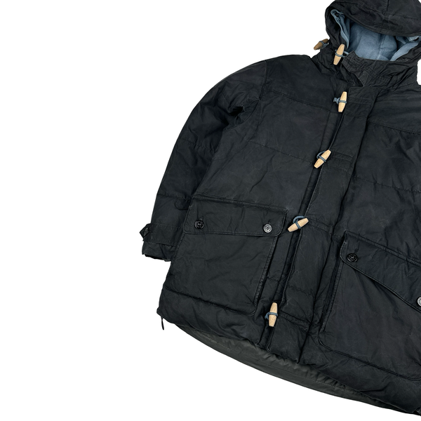 Stone Island 1999 Navy Vintage Waxed Cotton Long Puffer Parka Jacket - Small