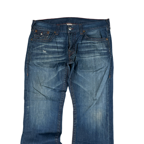 True Religion Blue Wash Contrast Stitch Bootcut Fit Jeans - 38”