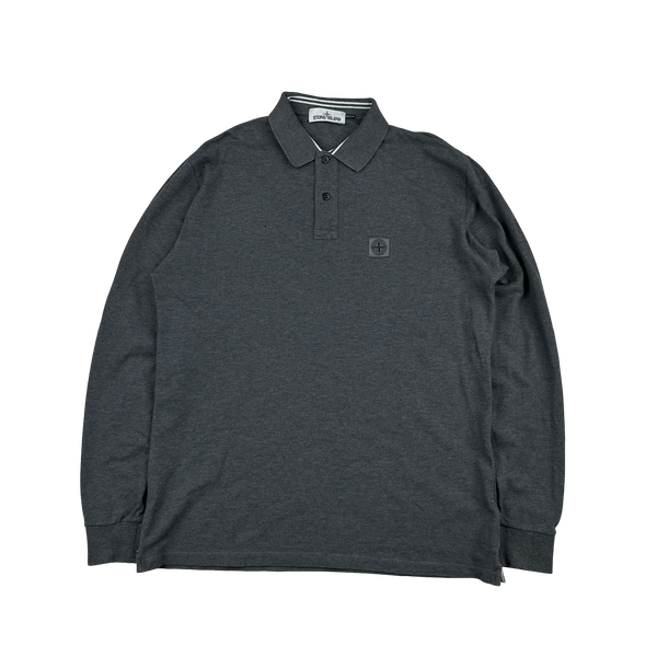 Stone Island Grey Cotton Long Sleeve Polo Shirt - XL