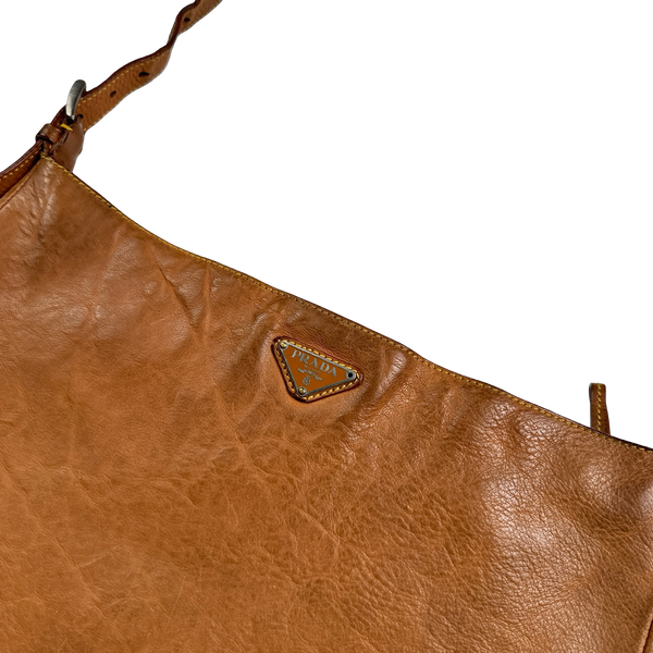 Prada Cow Hide Leather Emblem Spellout Satchel Bag