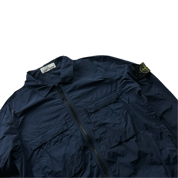 Stone Island 2020 Navy Crinkle Reps Overshirt Jacket - Large