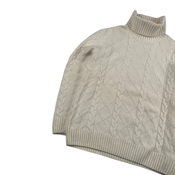 Paul & Shark Cream Fisherman High Neck Wool Blend Knitted Jumper - Large
