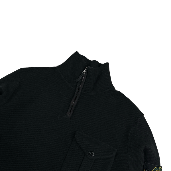 Stone Island 2001 Navy Wool Blend Vintage Ribbed High Neck Jumper - Medium