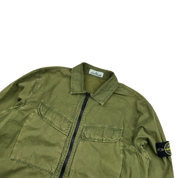 Stone Island 2022 Green Cotton Zipped Overshirt - Large