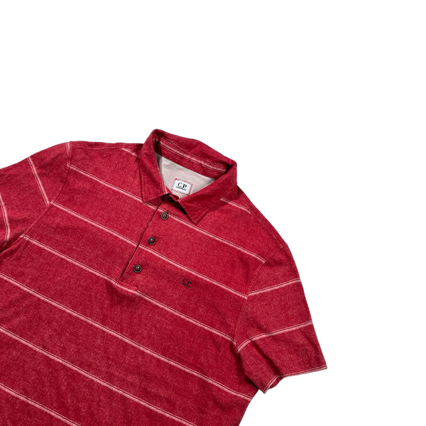 CP Company Red Stripped Cotton Polo T Shirt - Large