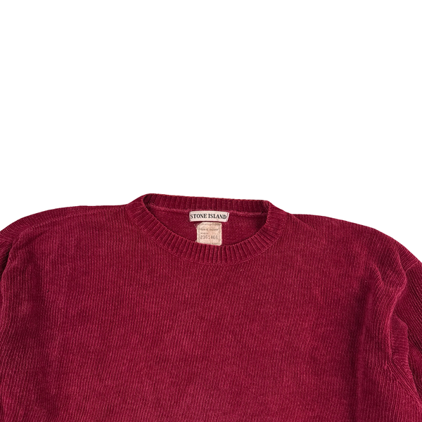 Stone Island 1998 Red Chenille Knit Vintage Jumper - Medium