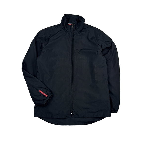 Prada Black Red Tab Soft Shell Quilted Jacket - Medium