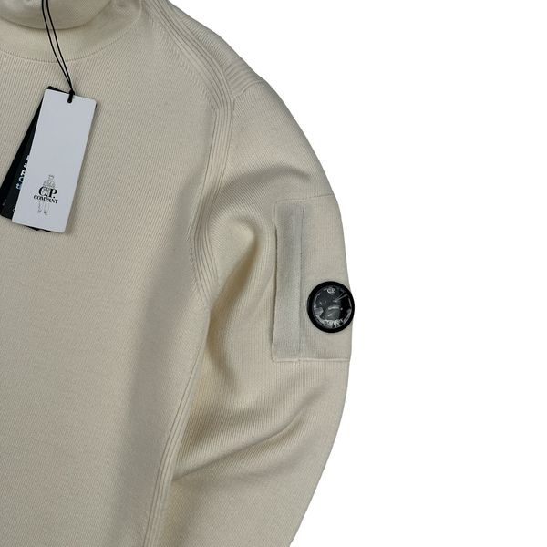 CP Company Beige Thick Ribbed Roll Neck Knit - Medium