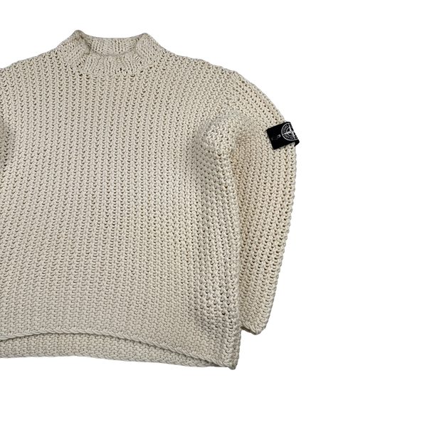 Stone Island 2025 UV-REACTIVE Heavyweight Yarn Knit White/Pink Jumper - XL