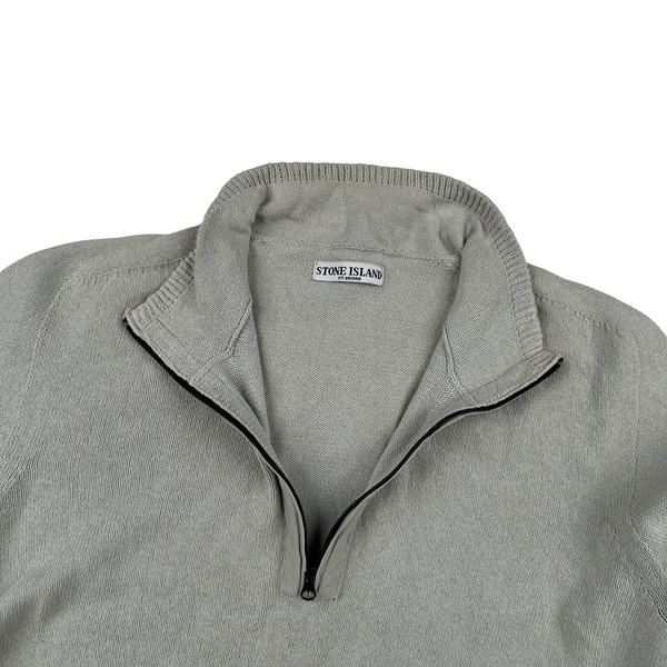 Stone Island Grey Knitted Cotton Pullover Jumper - Large
