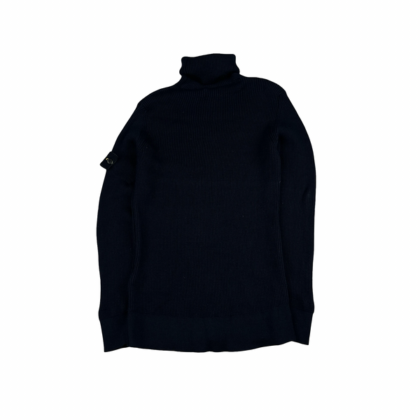 Stone Island 2022 Black Thick Ribbed Cotton Knit Roll Neck Jumper - XL