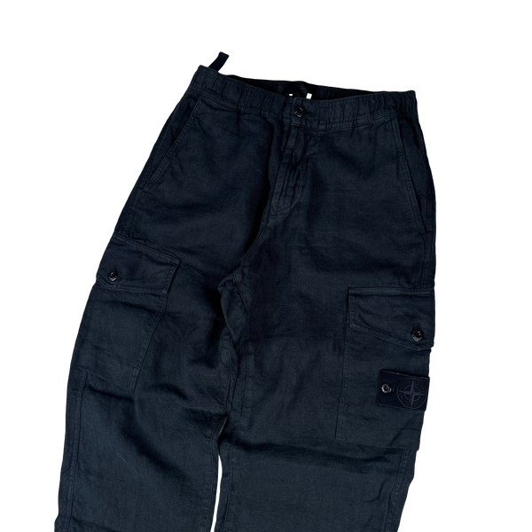 Stone Island Ghost 2025 Navy Type Re Fit Linen Cargo Trousers - Small