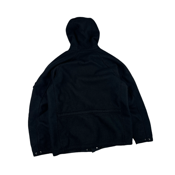 Stone Island 2005 Black Multi Pocket Felt Hooded Jacket - 3XL