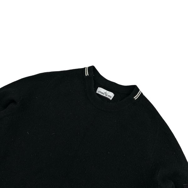 Stone Island Black Lambs Wool Crewneck Knitted Jumper - Large