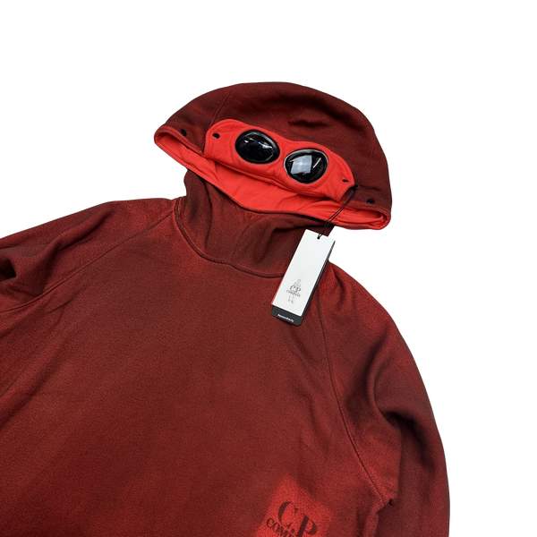 CP Company Red Cotton Sprayed Spellout Goggle Hoodie - XL