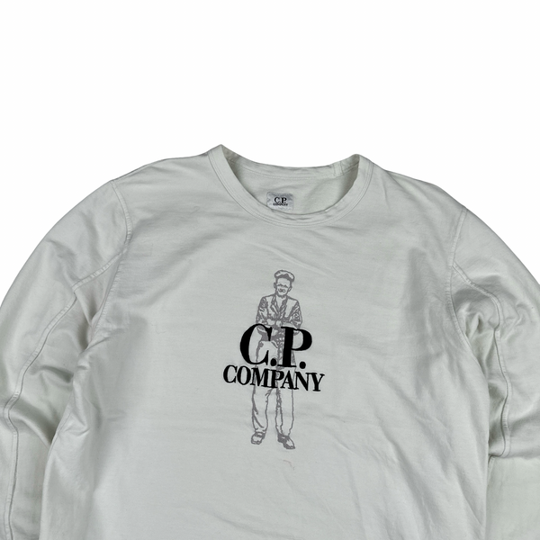 CP Company White Spellout Graphic Crewneck Jumper - Large